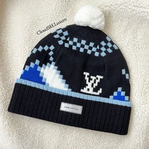 Louis Vuitton Black and Blue Knit Beanie